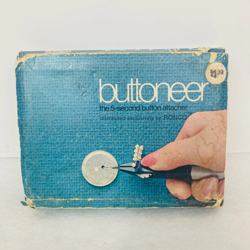 Ronco Buttoneer Button Attacher Tool Blue Vintage As Seen On TV Fair Condition